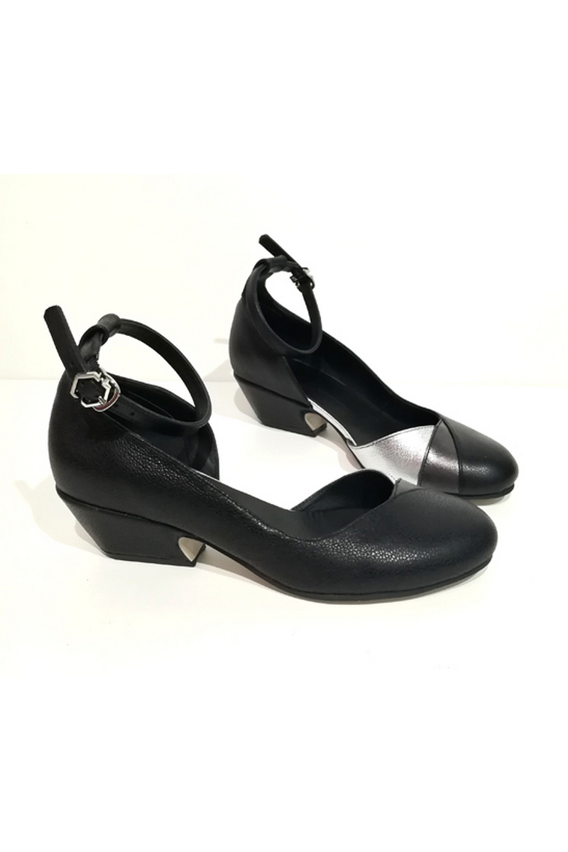 Buy Black leather shoes for women retro strap beveled comfortable heel, Designer shoes